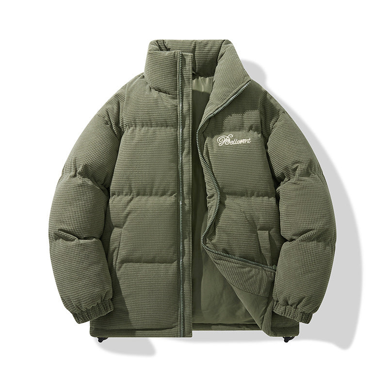 Men's Winter American-Style Retro Stand-Up Collar Embroidered Cotton Padded Jacket