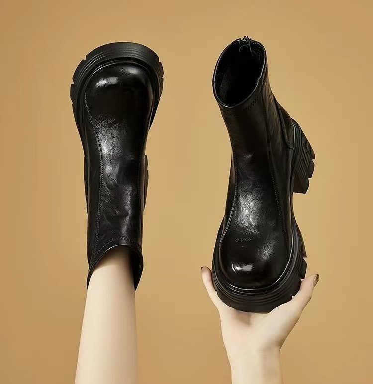 Women's New Fashionable Soft Leather Height-Enhancing British-Style Ankle Boots