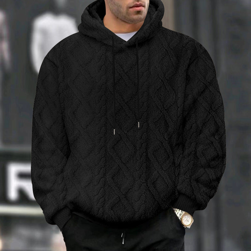 Men's Casual Jacquard Double-Sided Fleece Hoodie Top