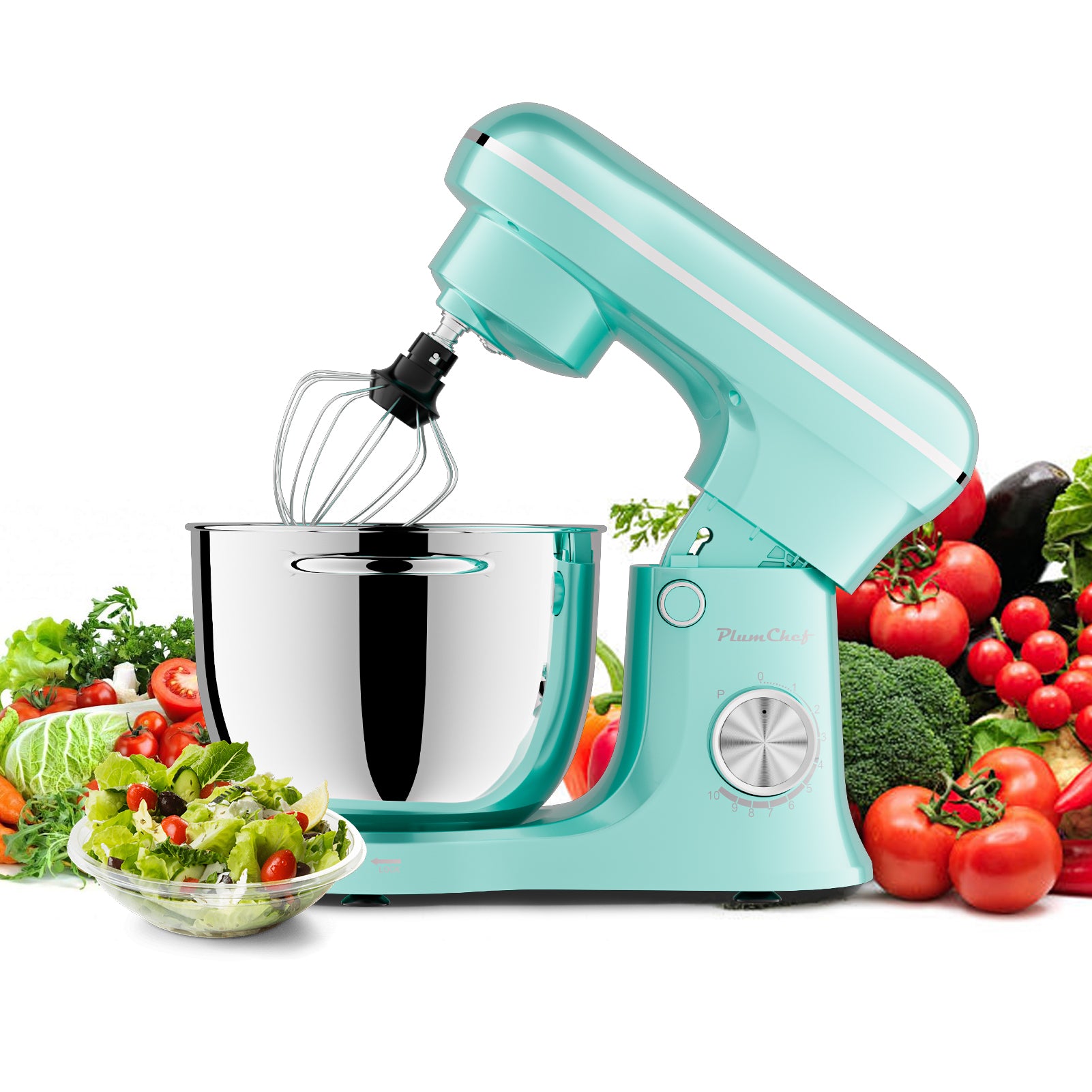 6QT & 5QT Dual Bowls Stand Mixer, 10 Speed Tilt-Head With Electronic Timer, Dough Mixer, Dishwasher Safe, Stainless Steel Bowls, Dough Hook, Flat Beater, Whisk For Baking,  Blue