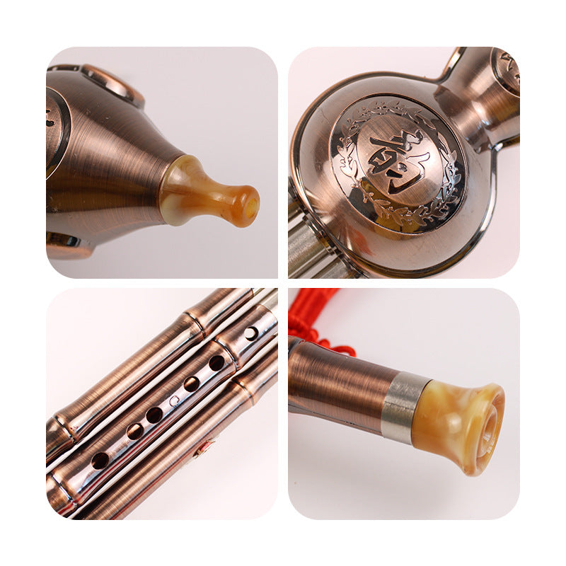 Chinese Traditional Gourd Flute - Durable Copper Plated Metal, Comes With Portable Gift Box And Chinese Knot, Suitable For Music Enthusiasts, C Bb Tone, Perfect For Gift Giving