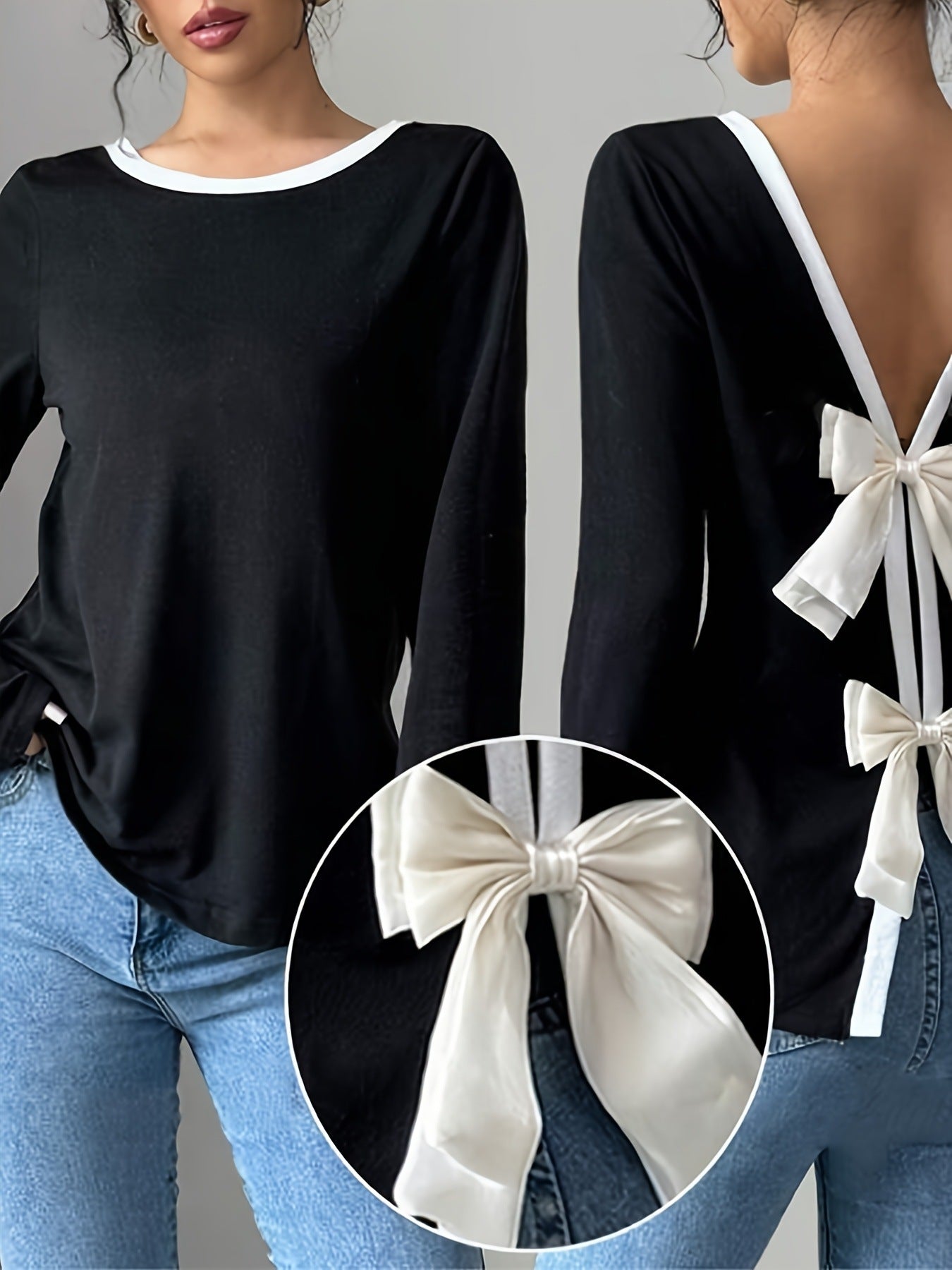 Women's Trendy Round Neck Two-Piece Illusionknit T-Shirt Full Sleeve Base Layer Top Crew Neck Design