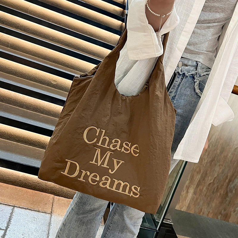 Korean-style 3D Letter Shoulder Bag With Minimalist Embroidery