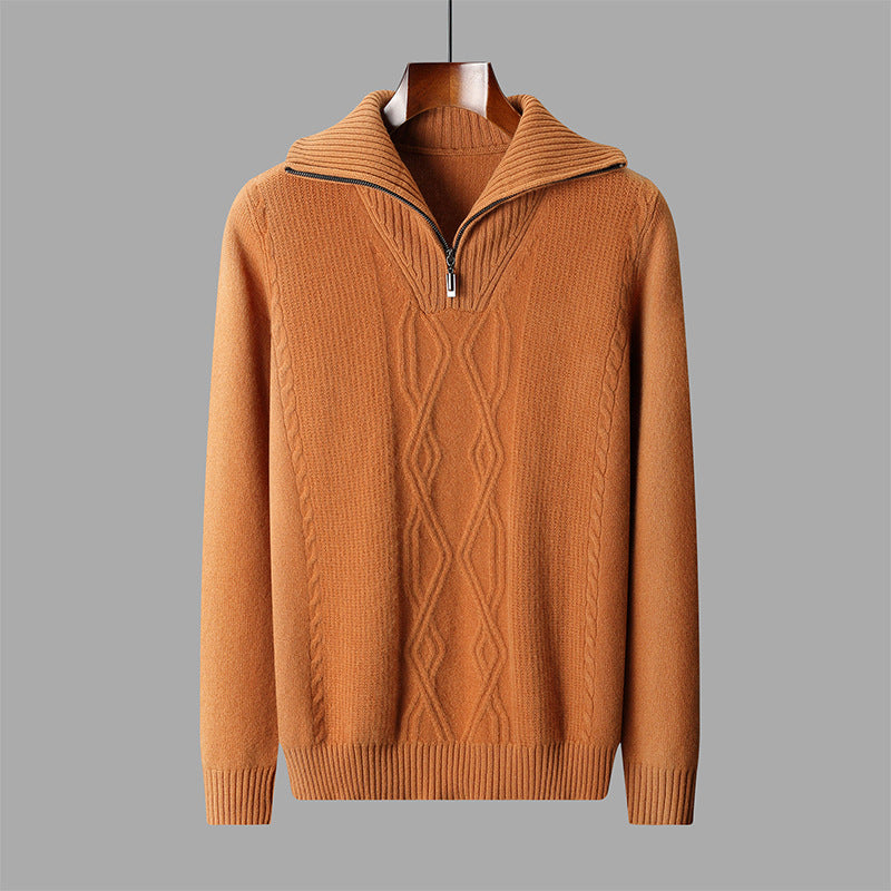 Men's Diamond-Pattern Sweater Casual Stand Collar Long Sleeves