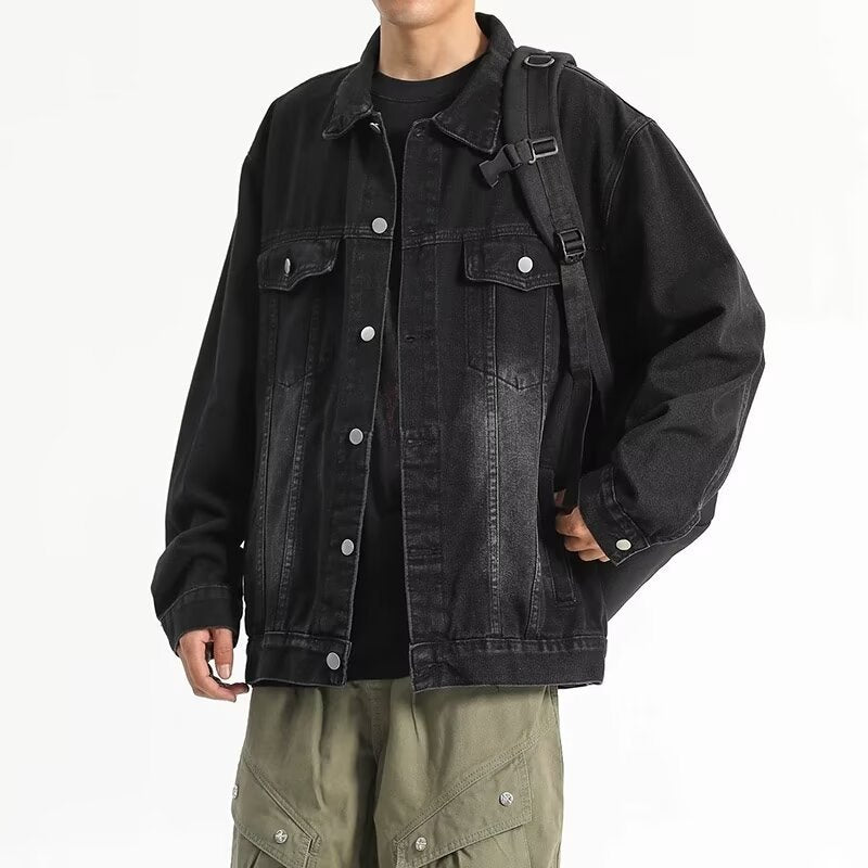 Yellow-ochre Vintage Men's Washed Multi-pocket Design Jacket