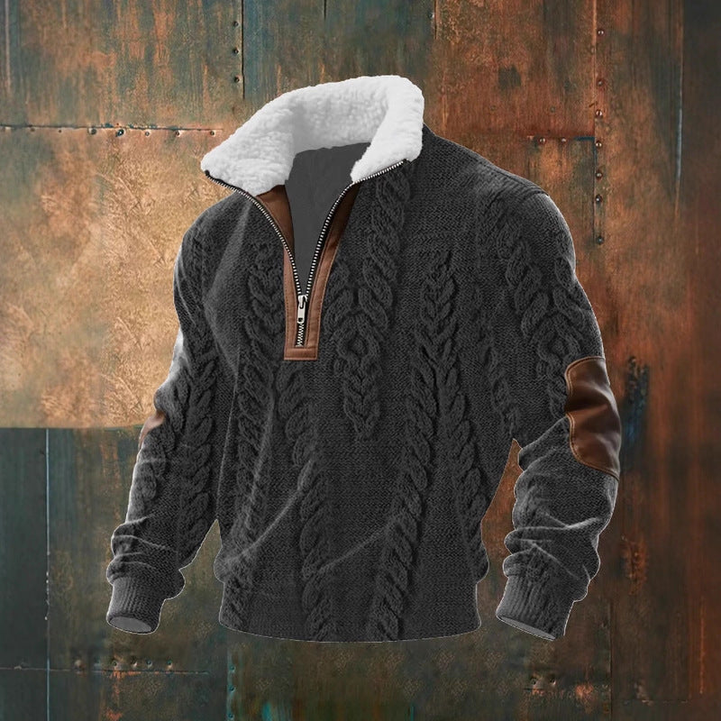 Men's Fitted Top With Printed Pattern And Faux Fur Collar