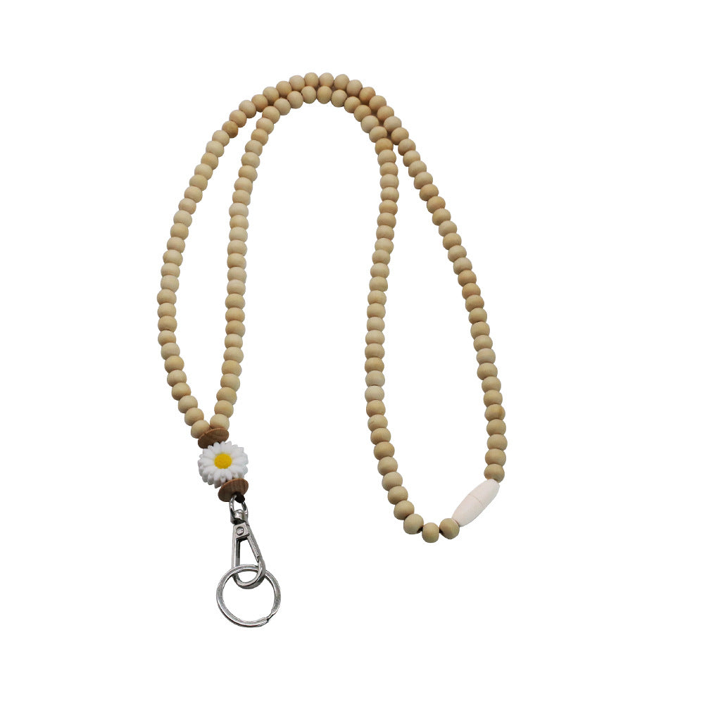 Beaded Necklace Lanyard Silicone Flower Keychain