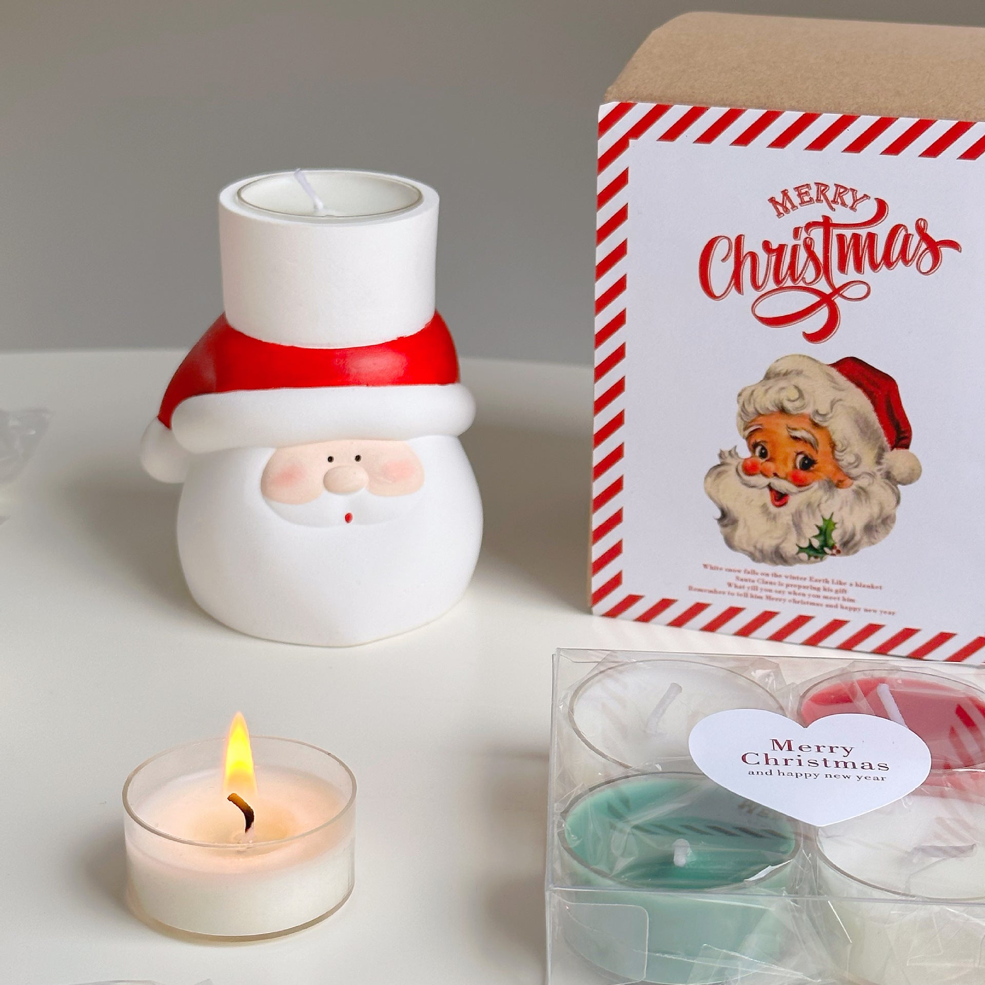 Hand Painted Santa Claus Plaster Candlestick Tealight
