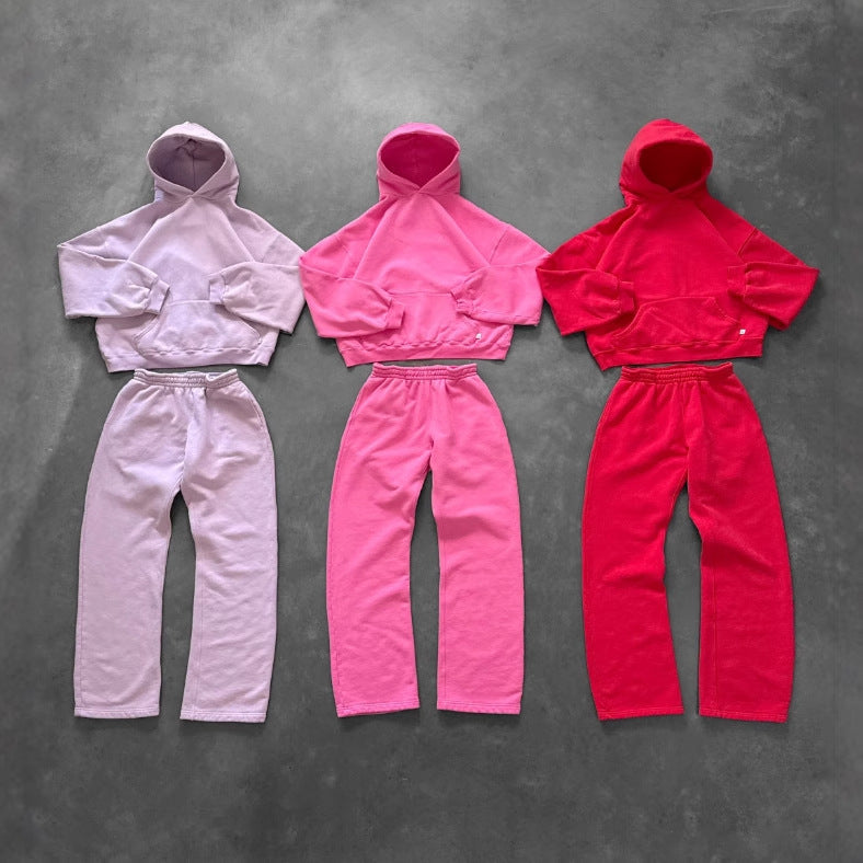 Solid-color Loose-fitting High-street Trendy Personalized Sweatshirt And Pants For Couples