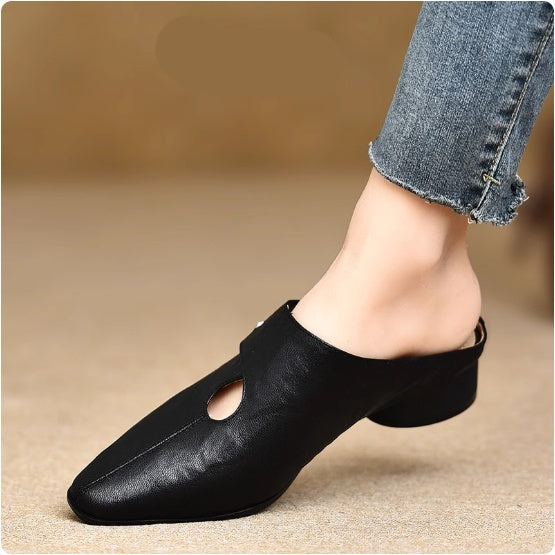 Women's Slip-on Slippers With Hand-stitched Pattern Made From First-layer Sheepskin