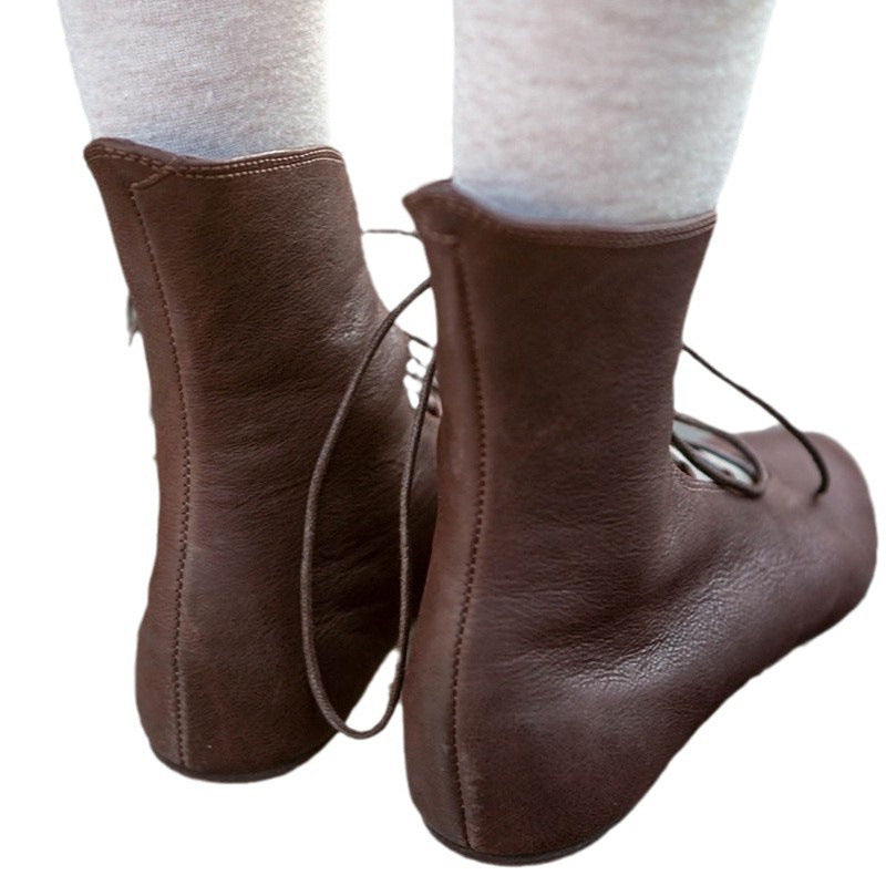 Women's Low-cut Leather Boots With Straps
