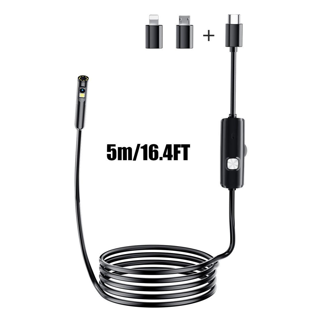 Lighted Endoscope Dual Camera, 1920P HD Endoscope Tool With 8 Adjustable LED Lights, Endoscope With Semi-Rigid Snake Camera, Waterproof 8mm Wide-Angle Inspection Camera,