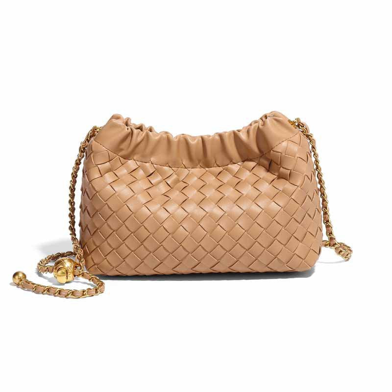 Cloud-shaped Woven Handbag With Gold Beads Chanel-style Chain And Shouldercrossbody Strap