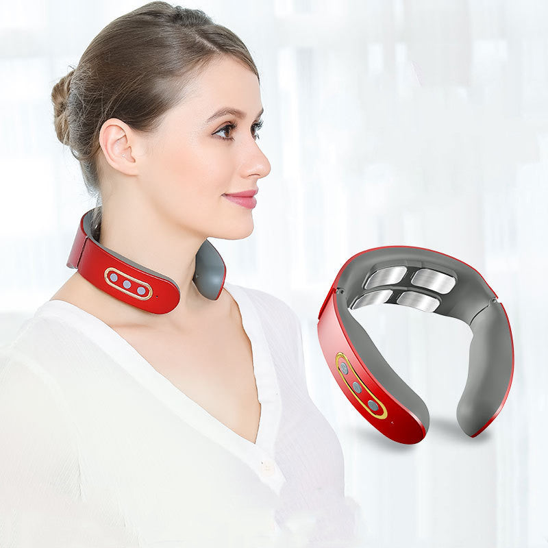 Four-Head Electric Pulse Neck Massager Far Infrared Heat Pain Relief Tool