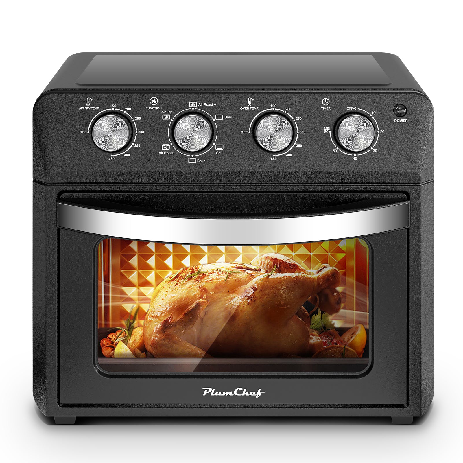 27.5QT 6-in-1 Air Fryer Toaster Oven, Dropdown-Door, 6-Slice, Countertop Convection Oven, Air Frying, Baking, Roasting, Broiling, Grilling, 1600W, Black