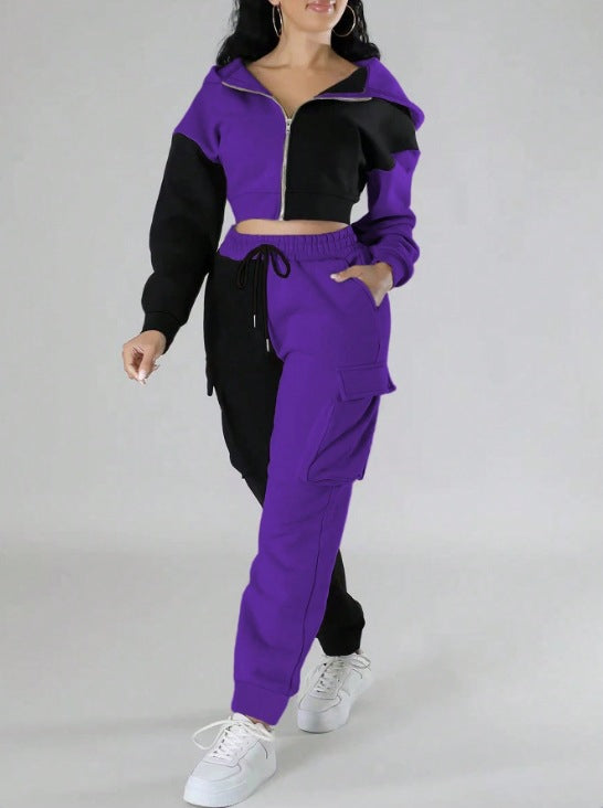 Fashion Double Mixed Color Hooded Autumn Suit