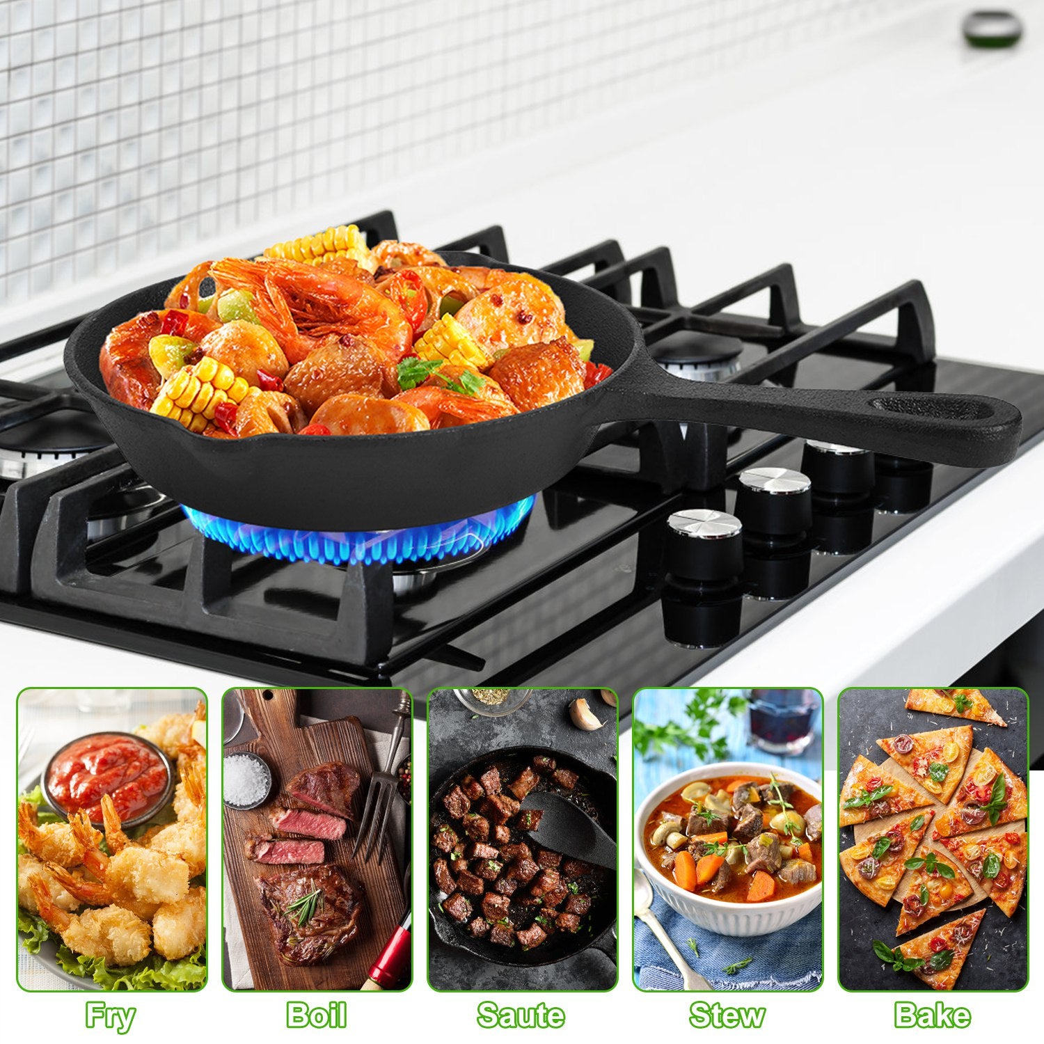 3Pcs Pre-Seasoned Cast Iron Skillet Set 6in 8in 10in Non-Stick Oven Safe Cookware Heat-Resistant Frying Pan For Frying Cooking Baking