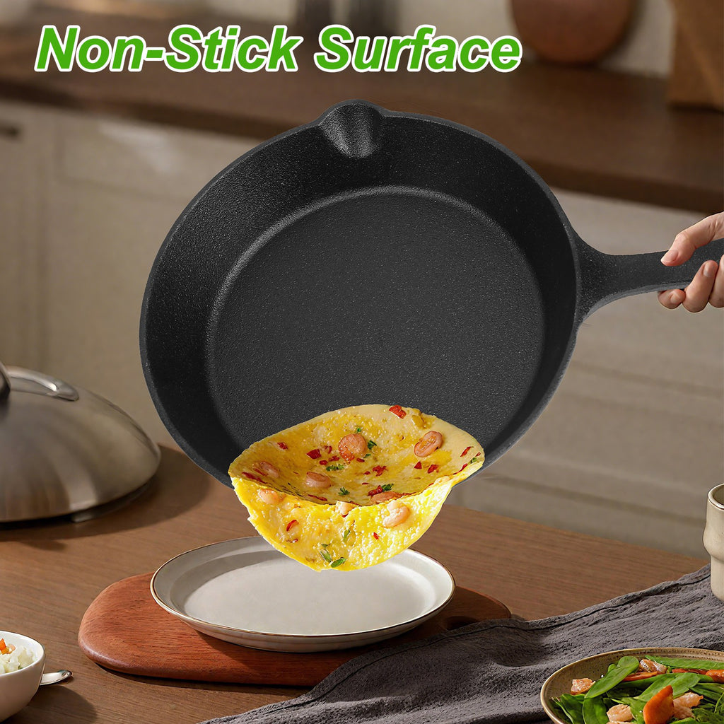 3Pcs Pre-Seasoned Cast Iron Skillet Set 6in 8in 10in Non-Stick Oven Safe Cookware Heat-Resistant Frying Pan For Frying Cooking Baking