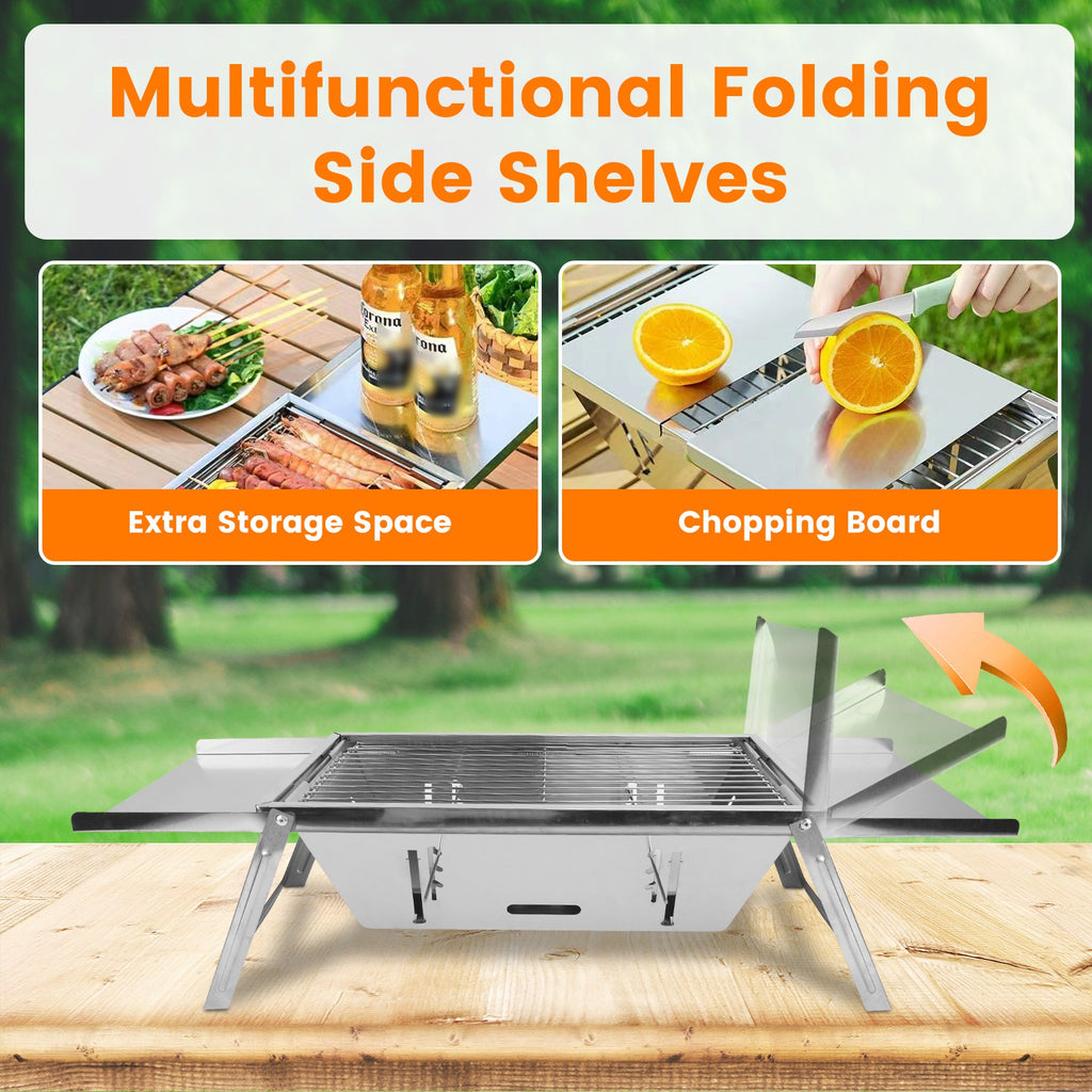 1 Set 3 In 1 Foldable Charcoal Grill Fire Pit Slow Cooker 2-3 People Portable Camping Grill Stainless Steel BBQ Grill For Camping Tailgating Yard