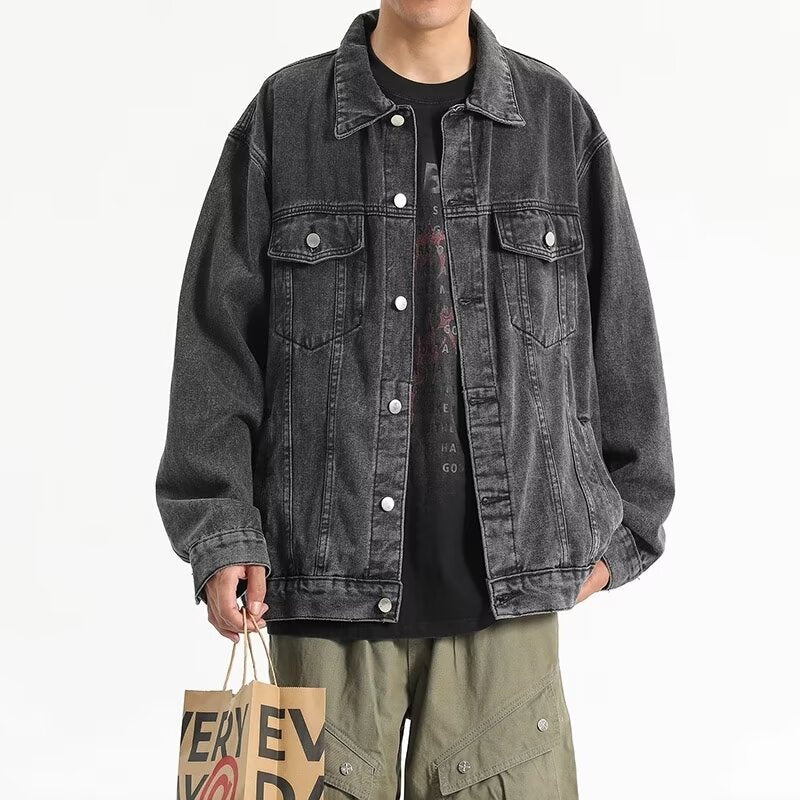 Yellow-ochre Vintage Men's Washed Multi-pocket Design Jacket