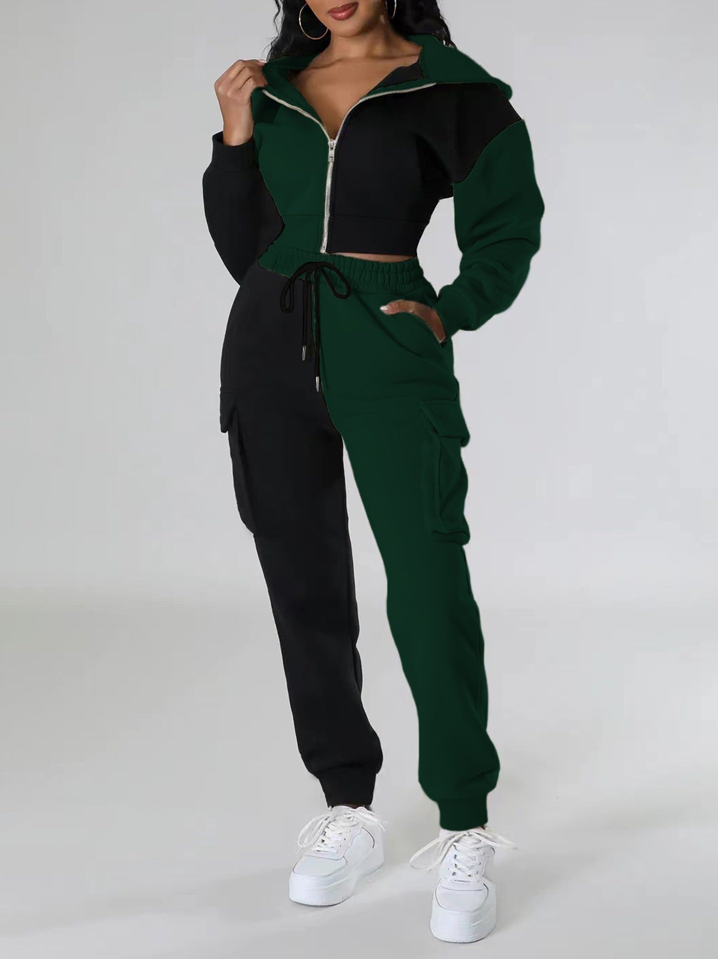 Fashion Double Mixed Color Hooded Autumn Suit