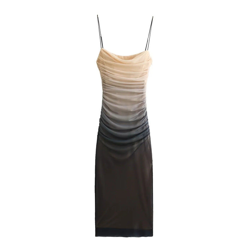 Simple Retro Fashion Silk Net Printing Dress