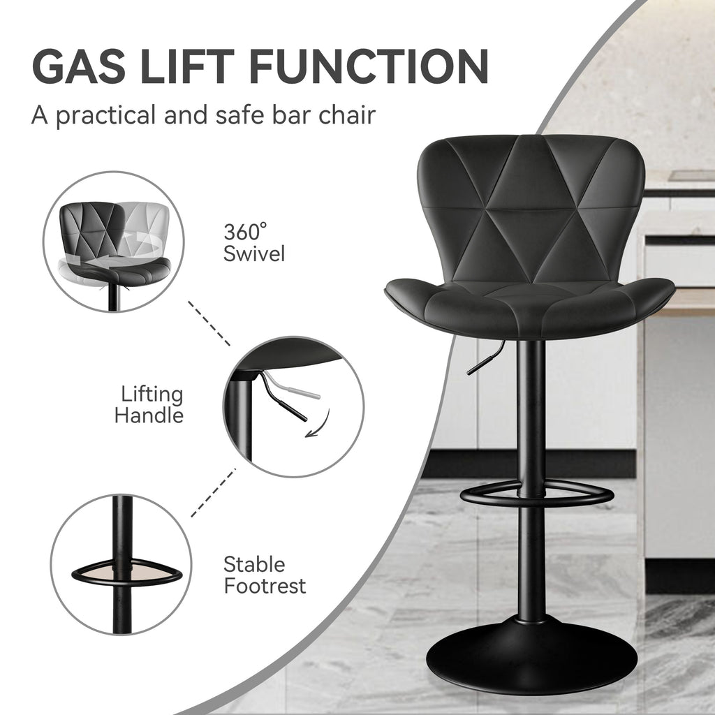Modern Bar Stools Set Of 2, Adjustable Faux Leather Upholstered Swivel Bar Stools, Counter Height Bar Chairs With Back For Kitchen Island