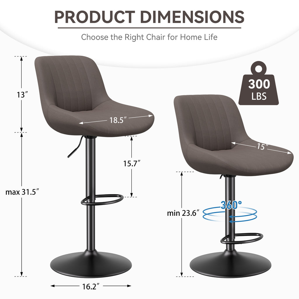 Bar Stools, Adjustable Modern Swivel Bar Stools With Backs, Counter Height Performance Fabric Island Chairs For Home Kitchen
