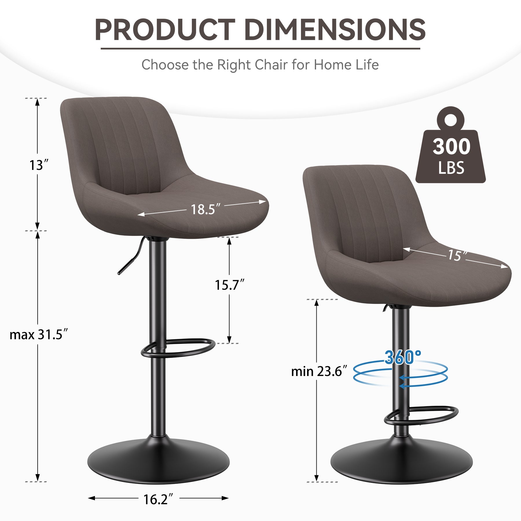 Bar Stools, Adjustable Modern Swivel Bar Stools With Backs, Counter Height Performance Fabric Island Chairs For Home Kitchen