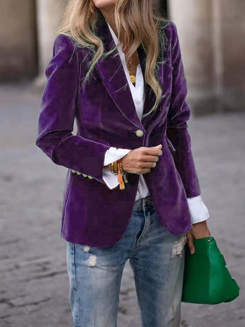 Velvet Lapel Casual Suit Business Fashion Slim Single-breasted Jacket Outwear Clothing For Women
