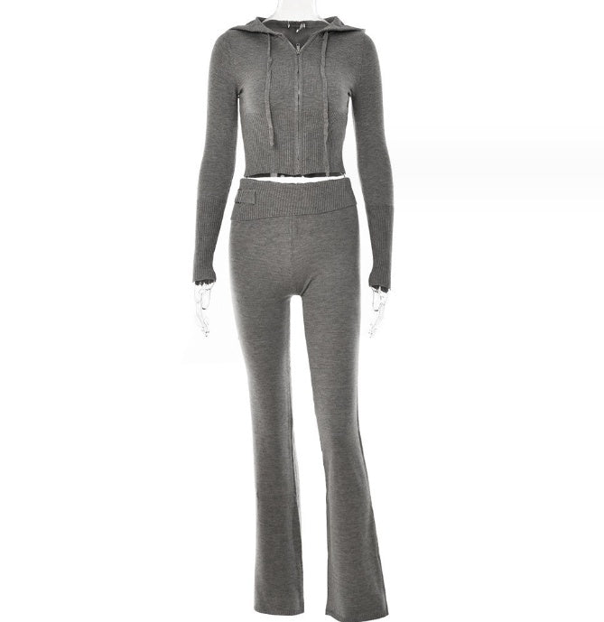 Hoodie Suit Sports Leisure Sexy Zip Long Sleeve Sweater And High Waist Long Pants Set Women's Clothing