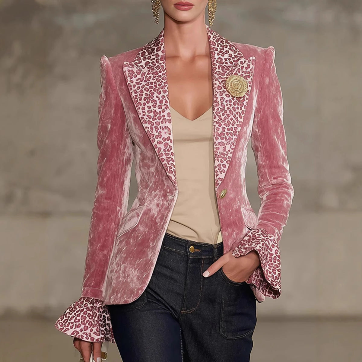 Long-sleeve Lapel Digital Print Top Small Suit