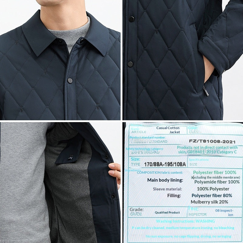 Mulberry Silk Thermal Casual Cotton-padded Jacket For Middle-aged And Elderly Men
