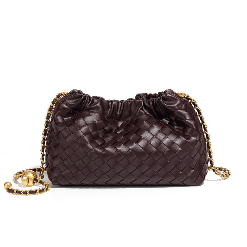 Cloud-shaped Woven Handbag With Gold Beads Chanel-style Chain And Shouldercrossbody Strap