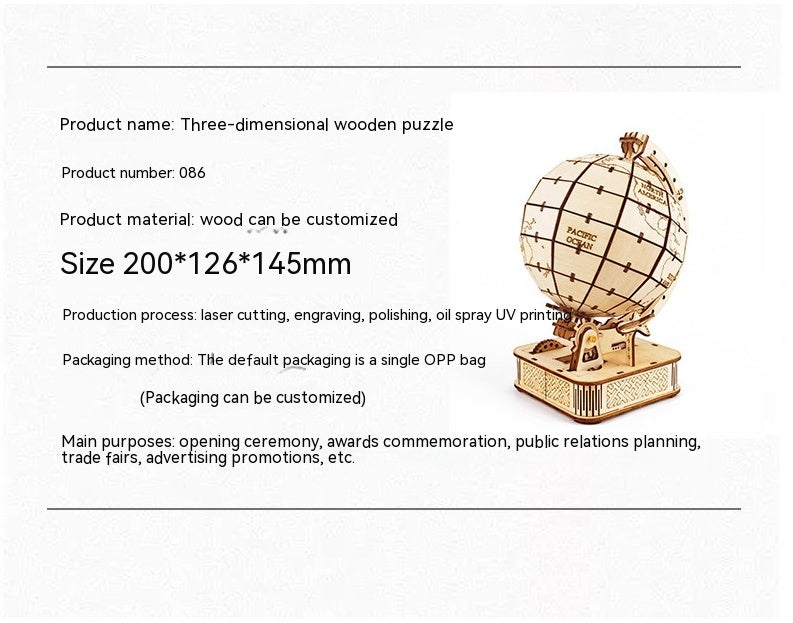 Earth Instrument Puzzle Wooden Assembly Model Handmade Educational Toys World Map Laser Processing