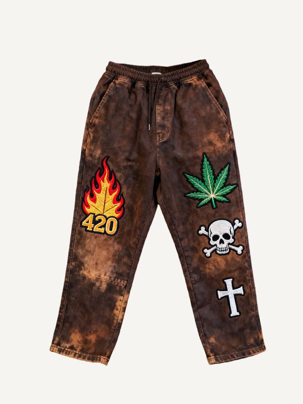 Elastic-waist Printed Sweatpants Casual Trousers