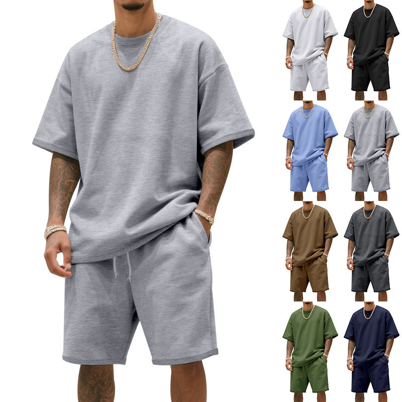 Mens Loose-Fit Summer Sports Short-Sleeve Suit