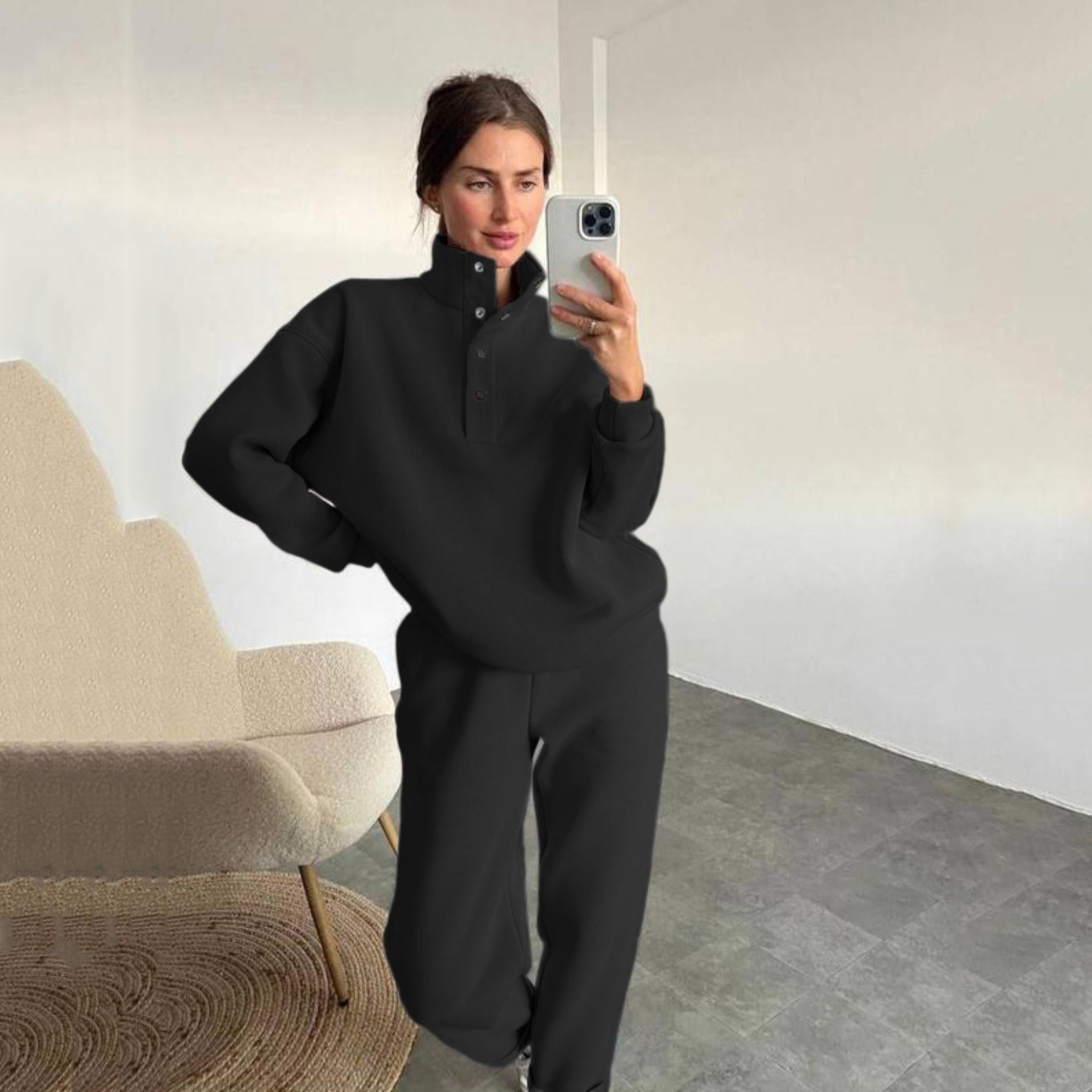 Women's Fashion Button Stand Collar Suit Two-piece Set