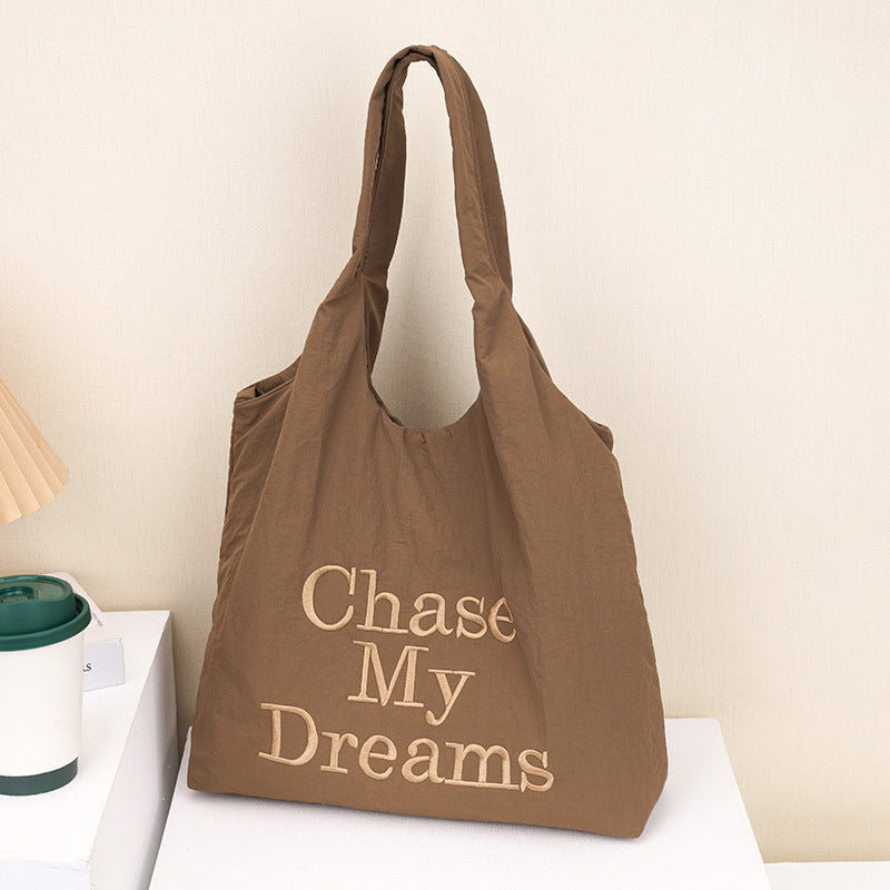 Korean-style 3D Letter Shoulder Bag With Minimalist Embroidery