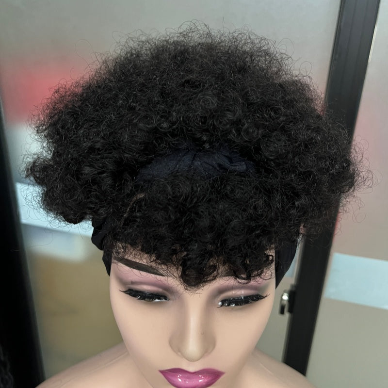 Natural Black Short Afro Kinky Curly Wig WithAttachedHeadbands Glueless Synthetic Wear And Go ForBlackWomen Fluffy Bouncy Afro Wigs