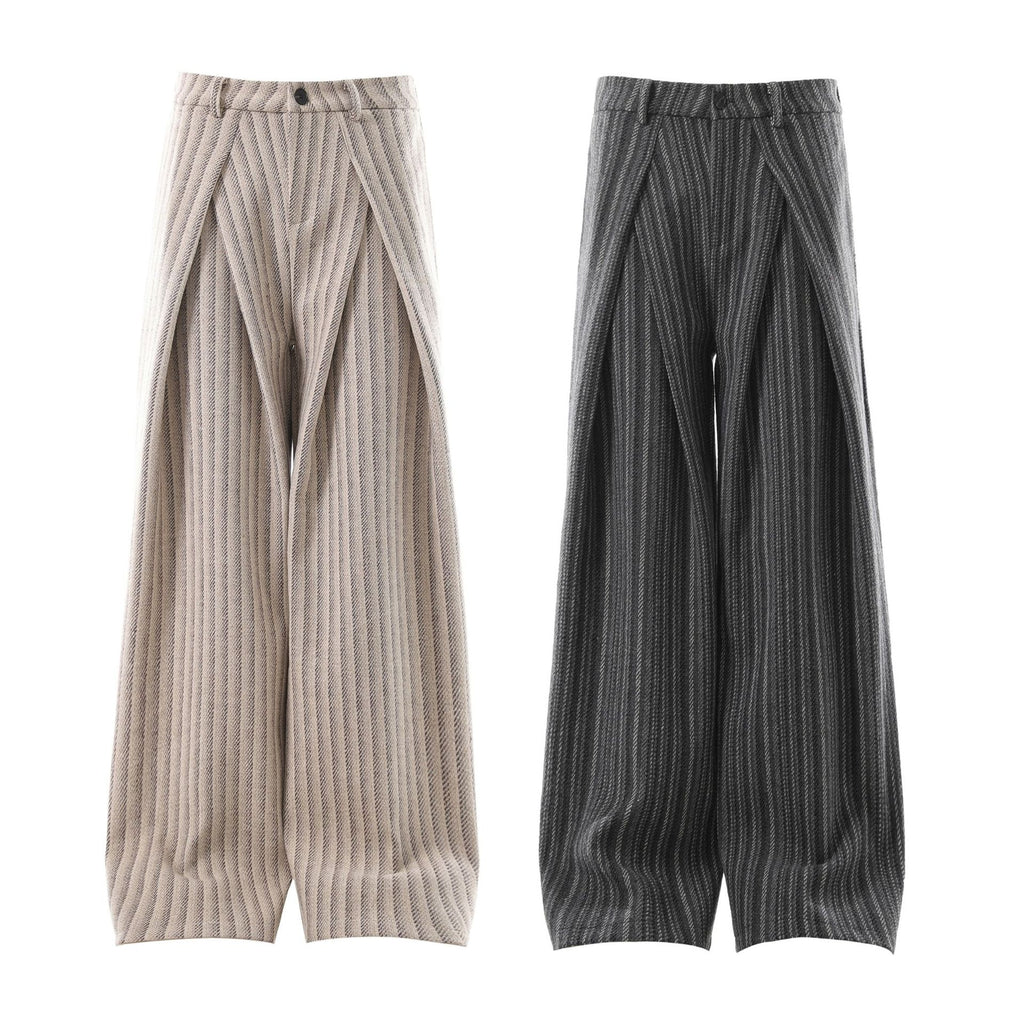 Men's Pleated Wide-leg Striped Casual Pants