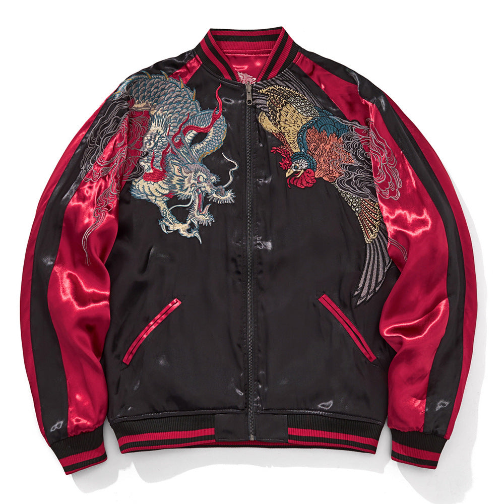 Mens Loose Fit Polyester Embroidered Chinese Style Jacket