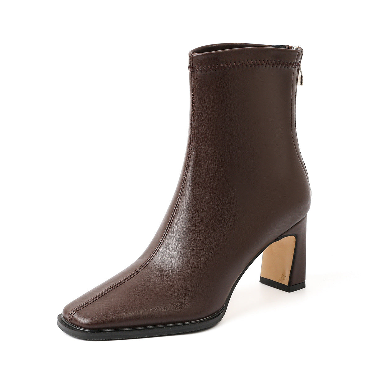 Chunky Heeled Tall Leather Stretch Riding Boots