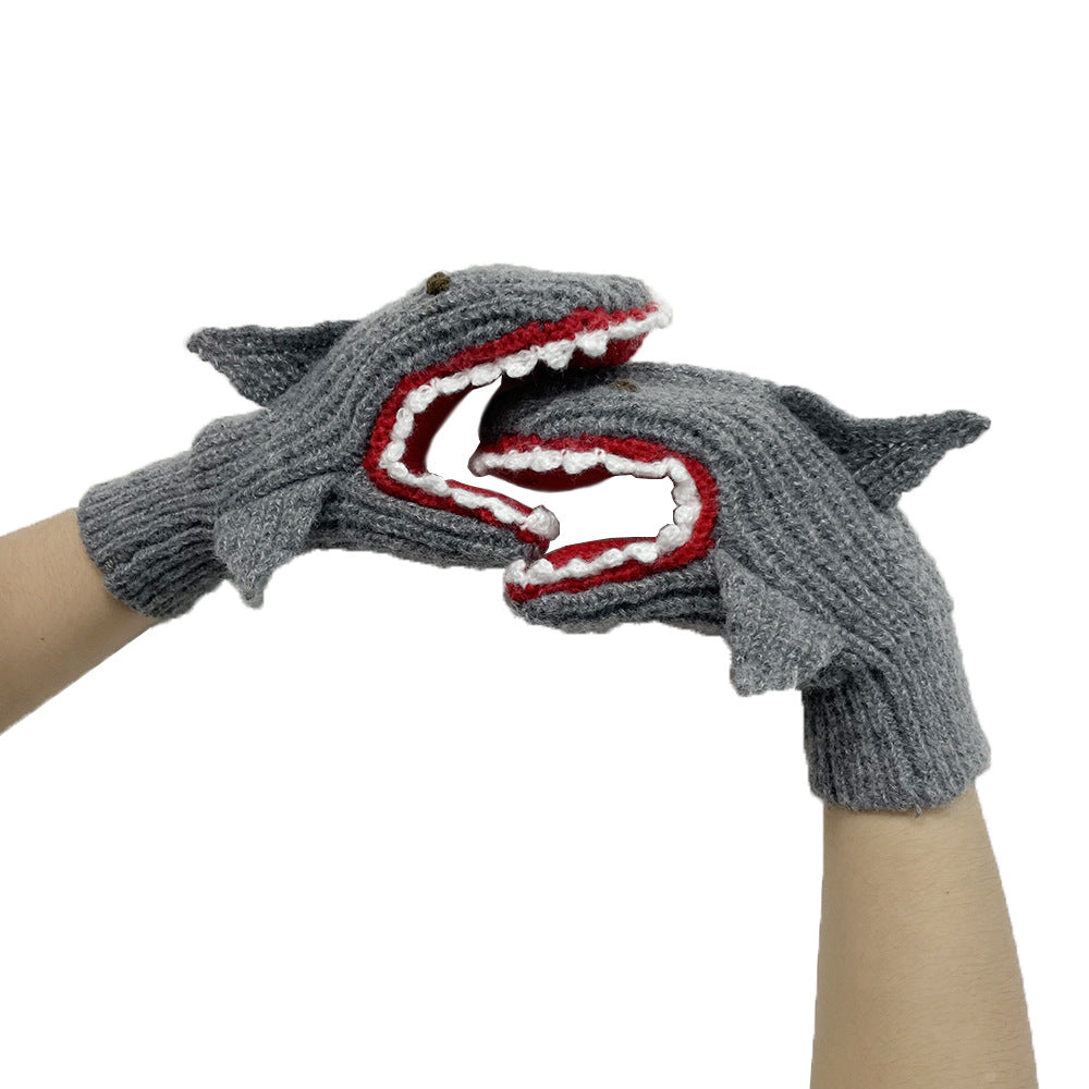 3D Christmas Shark Gloves Warm Mittens Knitted Gloves