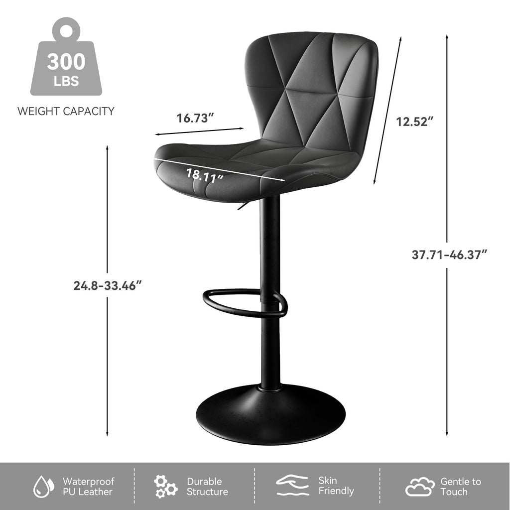 Modern Bar Stools Set Of 2, Adjustable Faux Leather Upholstered Swivel Bar Stools, Counter Height Bar Chairs With Back For Kitchen Island