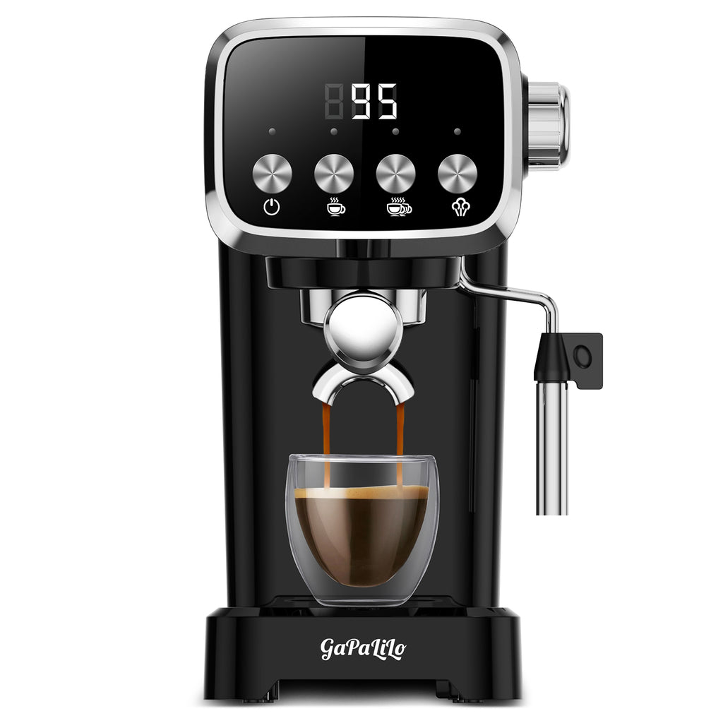 20 BAR Slim Espresso Machine With Milk Frother, Cup Warmer, 43 OZ Detachable Tank, For Espresso, Americano, Latte, Space-Saving, Screen Button, Black