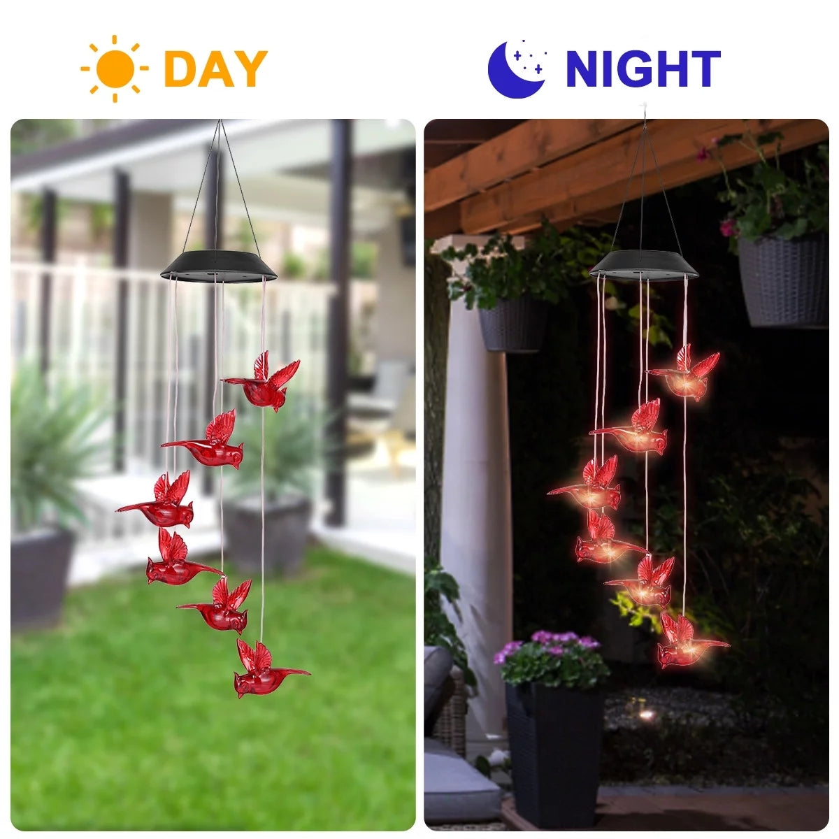 1PC Outdoor Solar Flaming Bird Wind Chime Lights, Outdoor Decorative Colorful Solar Wind Chimes, Co