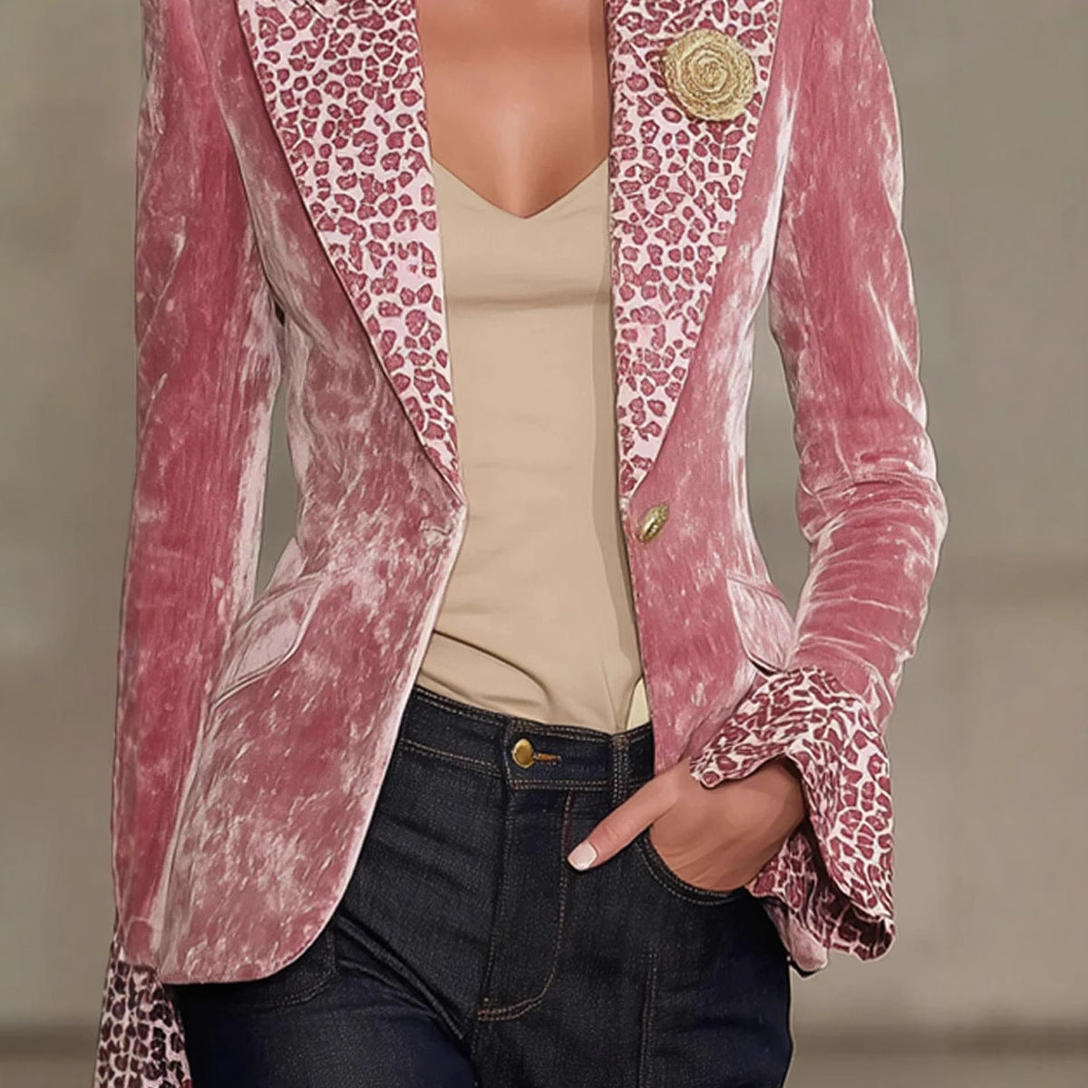 Long-sleeve Lapel Digital Print Top Small Suit