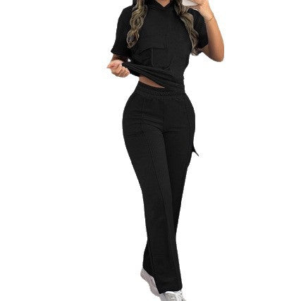Casual Solid-Color Hoodie And Straight-Leg Pants Two-Piece Set