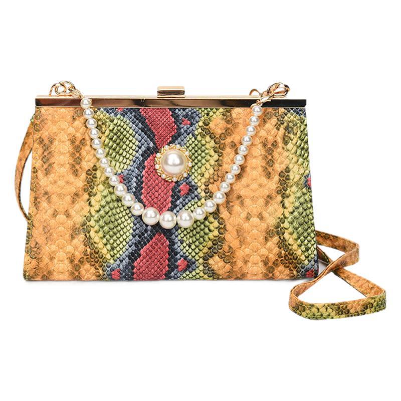 New Vintage Snake-pattern Pearl-chain Evening Bag